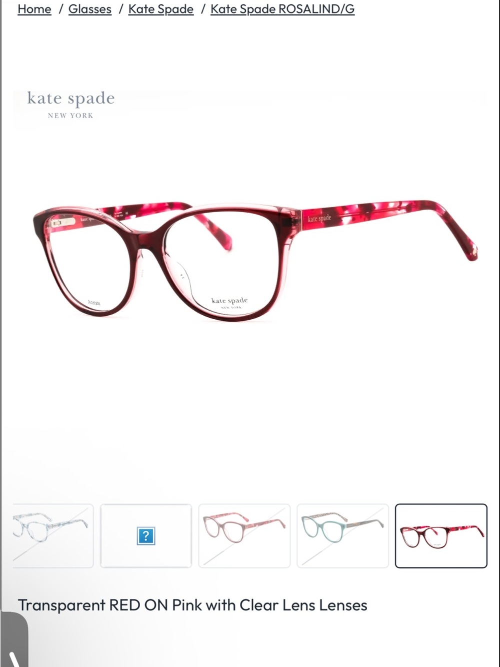 kate spade red and pink cat-eye acetate eyeglasses